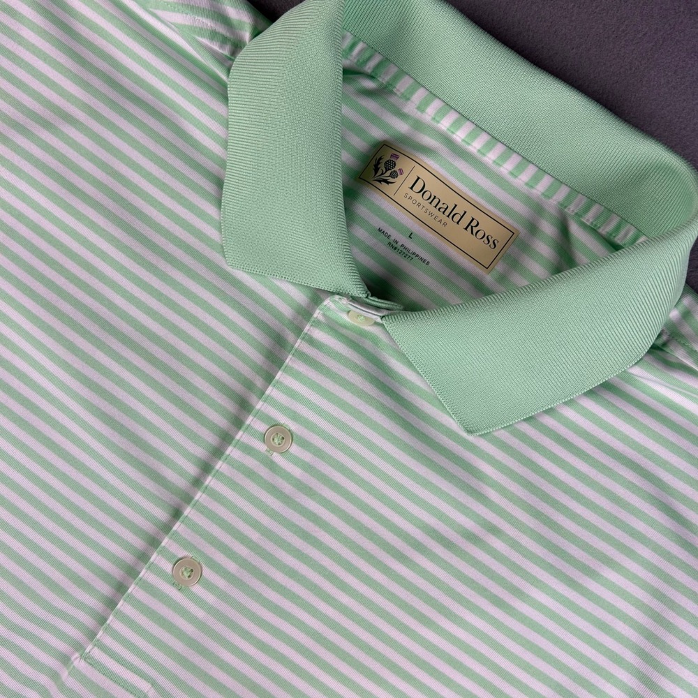 Donald Ross Polo Shirt Mens Large Green Striped Short Sleeve Golf Performance